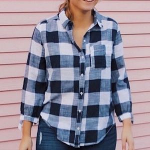 Abercrombie & Fitch Buffalo Cotton Button Down Shirt‎ Tie Sleeves Size S